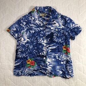 Island Sands Shirt Women's Large Blue Tropical Hawaiian Buttoned‎ Short Sleeve